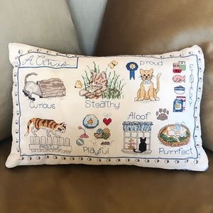 Vintage Handmade Cat Cross Stitch Pillow